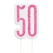swieczka na tort 50 urodziny glitz rozowa brokatowa unique 10 cm