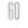 swieczka na tort 60 urodziny glitz srebrna brokatowa unique 10 cm