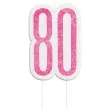swieczka na tort 80 urodziny glitz rozowa brokatowa unique 10 cm