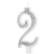swieczka na tort cyferka 2 brokatowa srebrna partypal