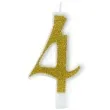 swieczka na tort cyferka 4 brokatowa zlota partypal