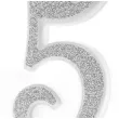 swieczka na tort cyferka 5 brokatowa srebrna partypal