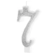 swieczka na tort cyferka 7 brokatowa srebrna partypal