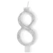 swieczka na tort cyferka 8 brokatowa srebrna partypal