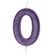 swieczka na tort cyfra 0 brokat fioletowa guirca 4 cm