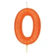 swieczka na tort cyfra 0 brokat pomaranczowa guirca 4 cm
