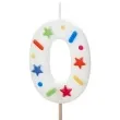 swieczka na tort cyfra 0 konfetti bialy partydeco 10 cm
