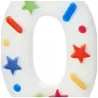 swieczka na tort cyfra 0 konfetti bialy partydeco 10 cm