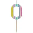 swieczka na tort cyfra 0 pastelowe paski mix folat 5 cm