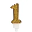 swieczka na tort cyfra 1 zlota brokatowa kraszek 7 cm