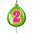 swieczka na tort cyfra 2 balonik zielony folat 11 cm