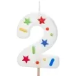 swieczka na tort cyfra 2 konfetti bialy partydeco 10 cm