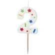 swieczka na tort cyfra 2 konfetti bialy partydeco 10 cm