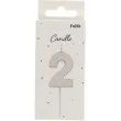 swieczka na tort cyfra 2 srebrna folat 8 cm