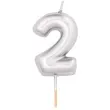 swieczka na tort cyfra 2 srebrny metalik givi 8 cm