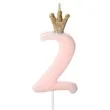 swieczka na tort cyfra 2 w koronie rozowa jasna partydeco 9 5 cm