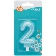swieczka na tort cyfra 2 wypustki niebieska jasna perlowa godan 7 cm