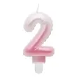 swieczka na tort cyfra 2 wypustki ombre bialo rozowa perlowa godan 7 cm