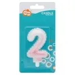 swieczka na tort cyfra 2 wypustki ombre bialo rozowa perlowa godan 7 cm