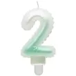 swieczka na tort cyfra 2 wypustki ombre bialo zielona perlowa godan 7 cm
