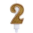 swieczka na tort cyfra 2 zlota brokatowa kraszek 7 cm