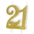 swieczka na tort cyfra 21 brokatowa zlota partydeco 7 5cm