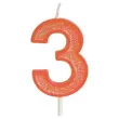 swieczka na tort cyfra 3 brokat pomaranczowa guirca 4 cm