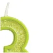 swieczka na tort cyfra 3 brokat zielona guirca 4 cm
