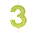 swieczka na tort cyfra 3 brokat zielona guirca 4 cm