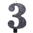 swieczka na tort cyfra 3 czarna brokatowa givi 9 5 cm