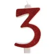 swieczka na tort cyfra 3 czerwona brokatowa dekora