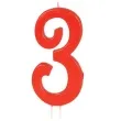 swieczka na tort cyfra 3 czerwona guirca 12 cm