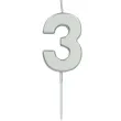 swieczka na tort cyfra 3 srebrna folat 8 cm