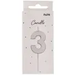 swieczka na tort cyfra 3 srebrna folat 8 cm