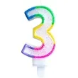 swieczka na tort cyfra 3 teczowa brokatowa kraszek 7 cm