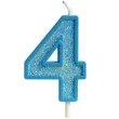 swieczka na tort cyfra 4 brokat niebieska guirca 4 cm