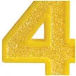 swieczka na tort cyfra 4 brokat zolta guirca 4 cm
