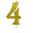 swieczka na tort cyfra 4 brokatowa zlota jix 12 cm