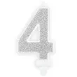 swieczka na tort cyfra 4 srebrna brokatowa partydeco 7 cm
