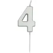 swieczka na tort cyfra 4 srebrna folat 8 cm