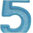 swieczka na tort cyfra 5 brokat niebieska guirca 4 cm