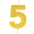 swieczka na tort cyfra 5 brokat zolta guirca 4 cm