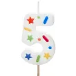 swieczka na tort cyfra 5 konfetti bialy partydeco 10 cm