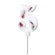 swieczka na tort cyfra 5 platki kwiatow bialy partydeco 8 cm