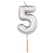 swieczka na tort cyfra 5 srebrny metalik givi 8 cm