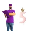 swieczka na tort cyfra 5 w koronie rozowa jasna partydeco 9 5 cm
