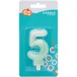 swieczka na tort cyfra 5 wypustki ombre bialo zielona perlowa godan 7 cm
