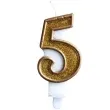 swieczka na tort cyfra 5 zlota brokatowa kraszek 7 cm