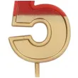 swieczka na tort cyfra 5 zloto czerwona folat 5 cm