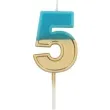 swieczka na tort cyfra 5 zloto niebieska folat 5 cm